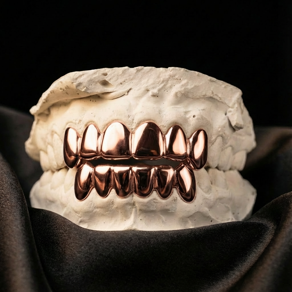 Rose golden grillz set on top and bottom 6 teeth