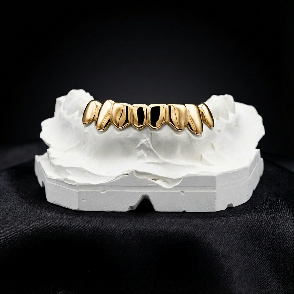 Yellow golden grillz set on bottom teeth