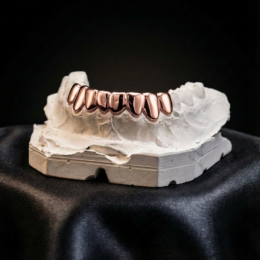 Full bottom rose golden grillz on 10 teeth