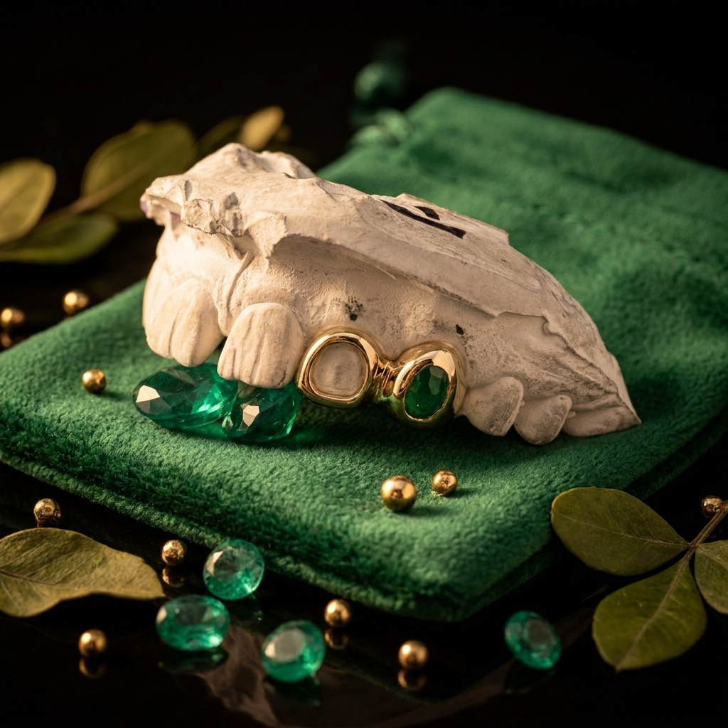 Grillz custom piece collection, Custom 2-piece window + bezel set rose cut stone.