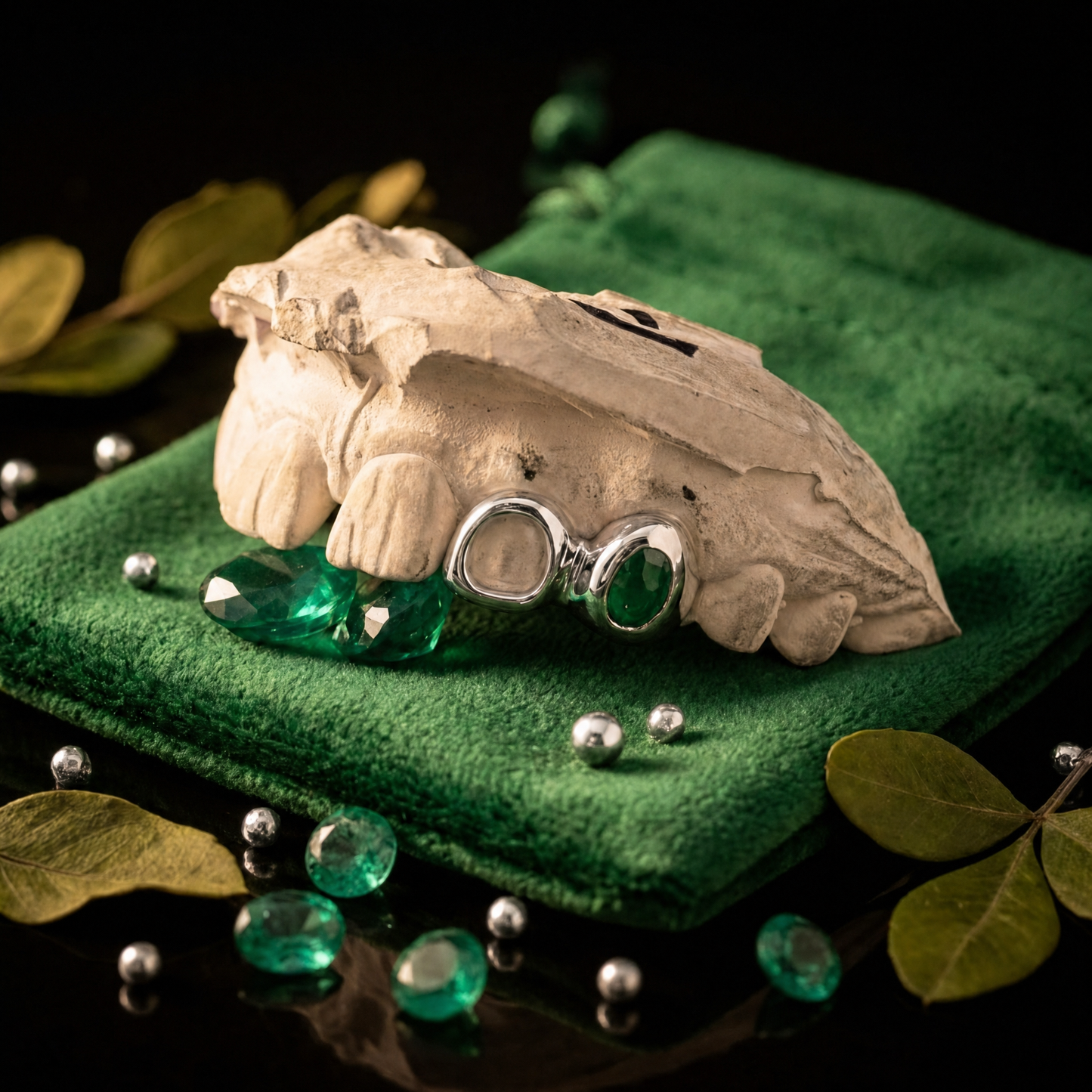 Grillz custom piece collection, Custom 2-piece window + bezel set rose cut stone.