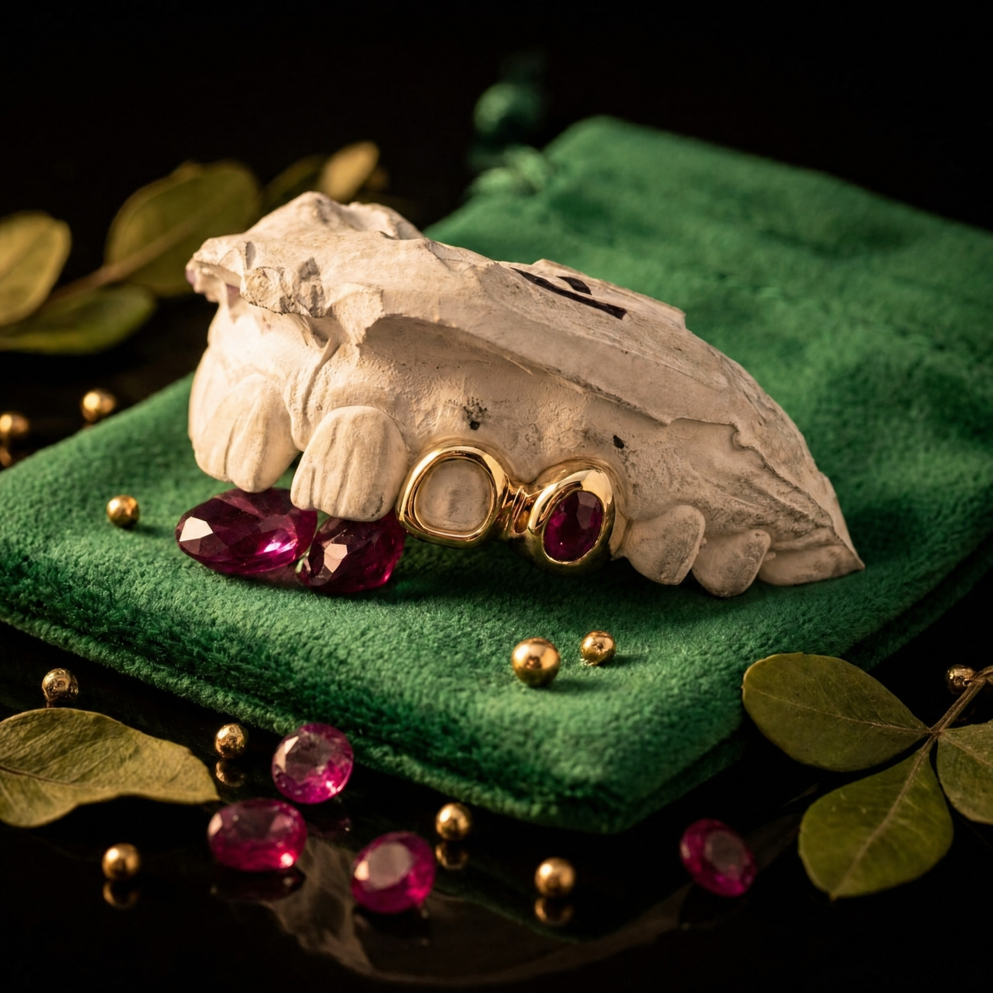 Grillz custom piece collection, Custom 2-piece window + bezel set rose cut stone.